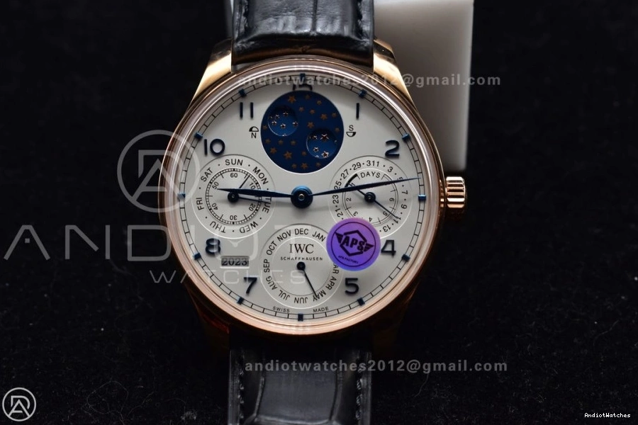 Best Perpetual RG Edition Strap Dial BestValue White Clone Calendar Black on APSF 1:1 Portugieser 1018 5033 A52610 Leather 0427